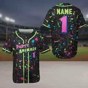 Party Animals Baseball Jersey, Monkey Custom Name And Number Baseball Jersey, Pink And Black Jersey, Team Party Uniform