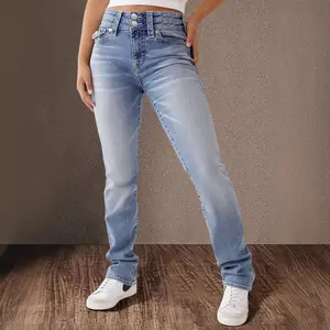 2025 Double Button Simple Fashion Mid-Rise Comfortable Slim Fit Temperament Straight Jeans for Women Denim Womenswear