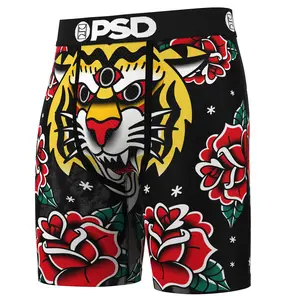 PSD Men's 3 Eyed Ink Boxer Brief - Standard Length 7 Inch Inseam, Moisture-Wicking 4-Way Stretch Fabric Breathable Menswear Tiger Animal Print Activewear Day