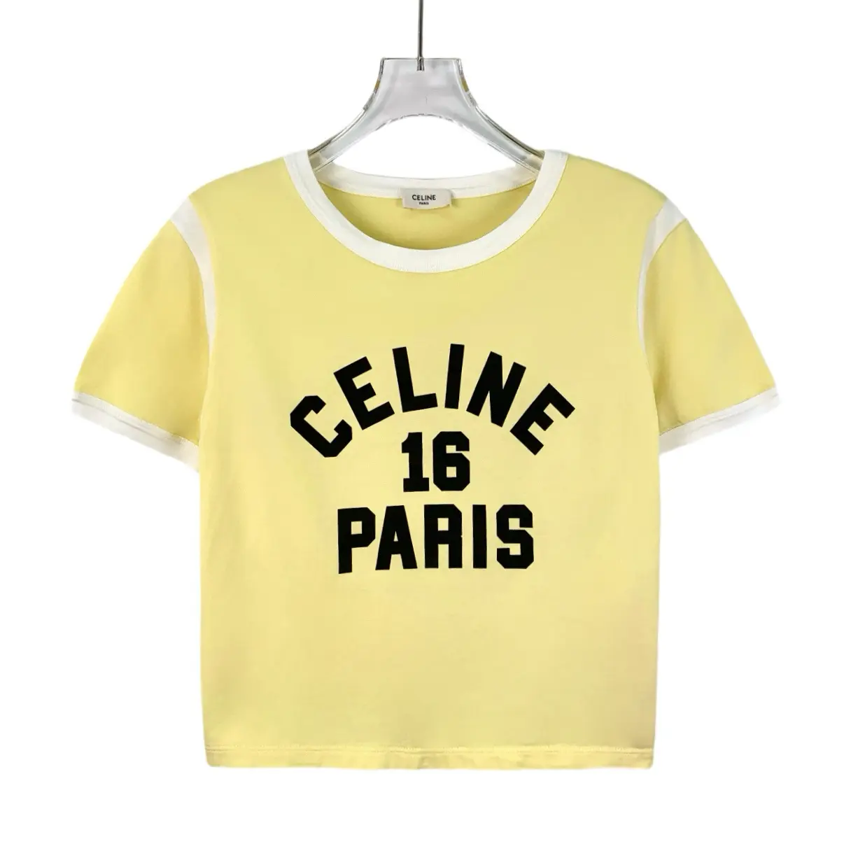 RDLT— Celine Light Yellow Logo Print Cotton T-Shirt Size S
