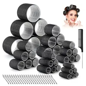61-Piece Curling Iron Set, Self-Adhesive Curlers with Clips, 6 Sizes, Heat-Free, Heatless Hair Rollers, for Long, Medium, Short Hair, Includes Stainless Steel Clips