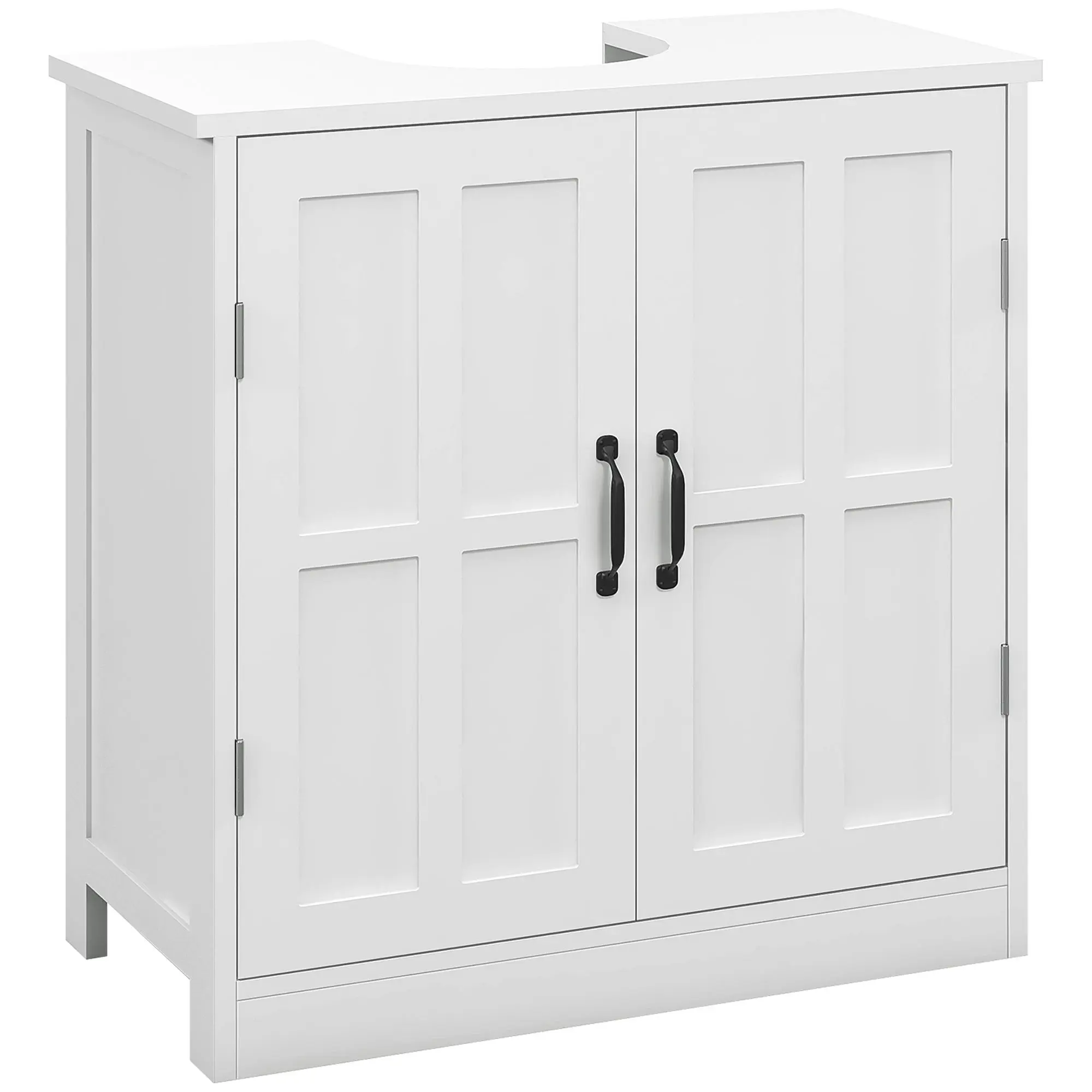 kleankin Pedestal Sink Storage Cabinet, Under Sink Cabinet with 2 Doors and Adjustable Shelf, Bathroom Vanity with U-Shape Cut-out, White