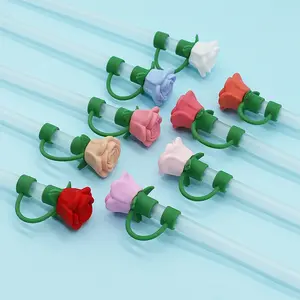 2pcs Silicone rose straw dustproof creative cap dustproof straw cover silicone three-dimensional rose straw cap Straw Toppers For Tumblers