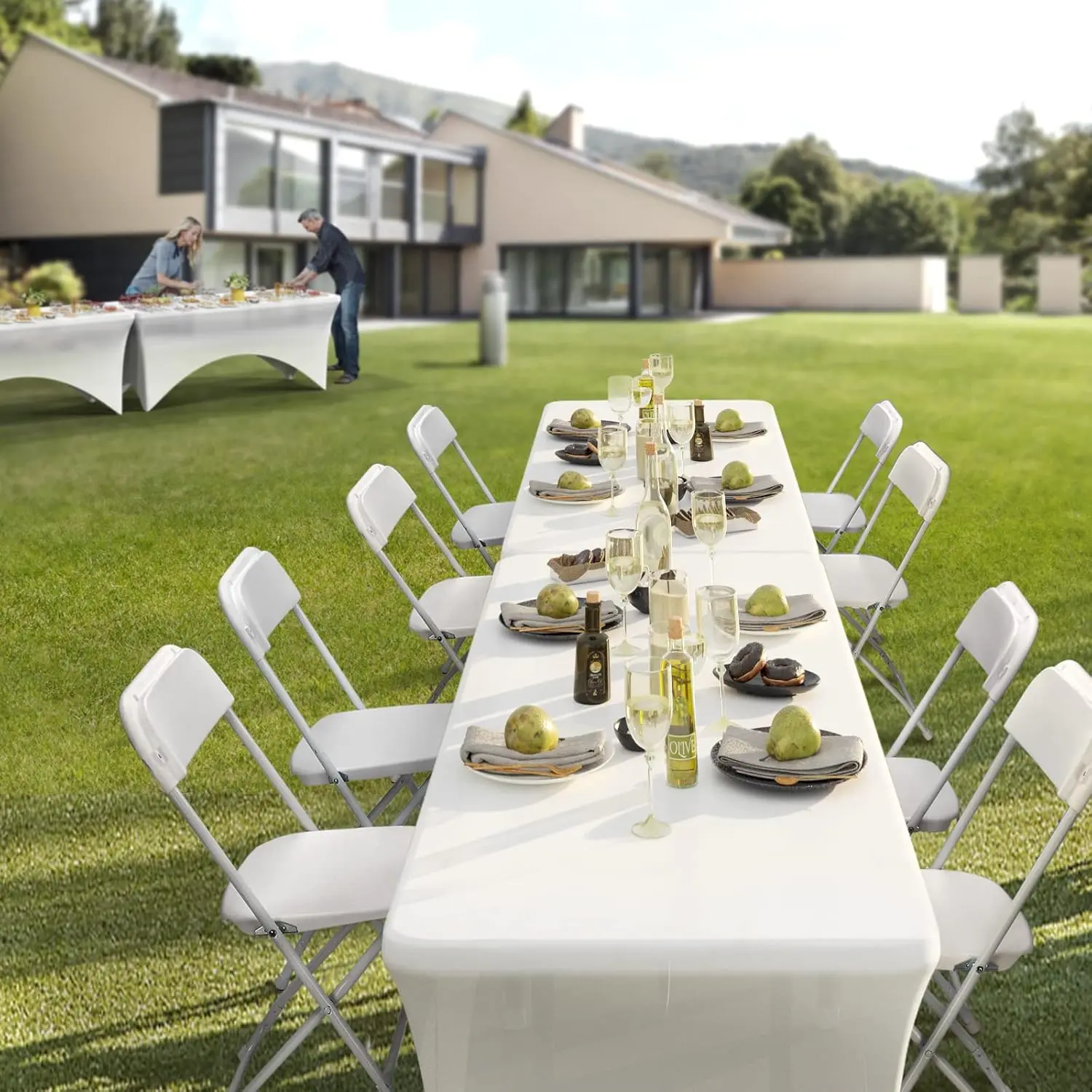 VINGLI 4/6/10 Pack White/black Plastic Folding Chair, Indoor Outdoor Portable Stackable Commercial Seat with Steel Frame 350lb. Capacity for Events Office Wedding Party Picnic Kitchen Dining
