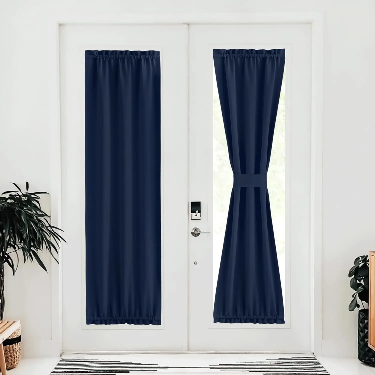 NICETOWN 1 Curtain Panel Blackout Cover for Door Window, Thermal Insulated Home Decoration Window Curtain with Adjustable Tieback, Rod Pocket Temporary Glass Door Treatment, 25" x 80", Navy, Blackout Covers, Curtain Panels