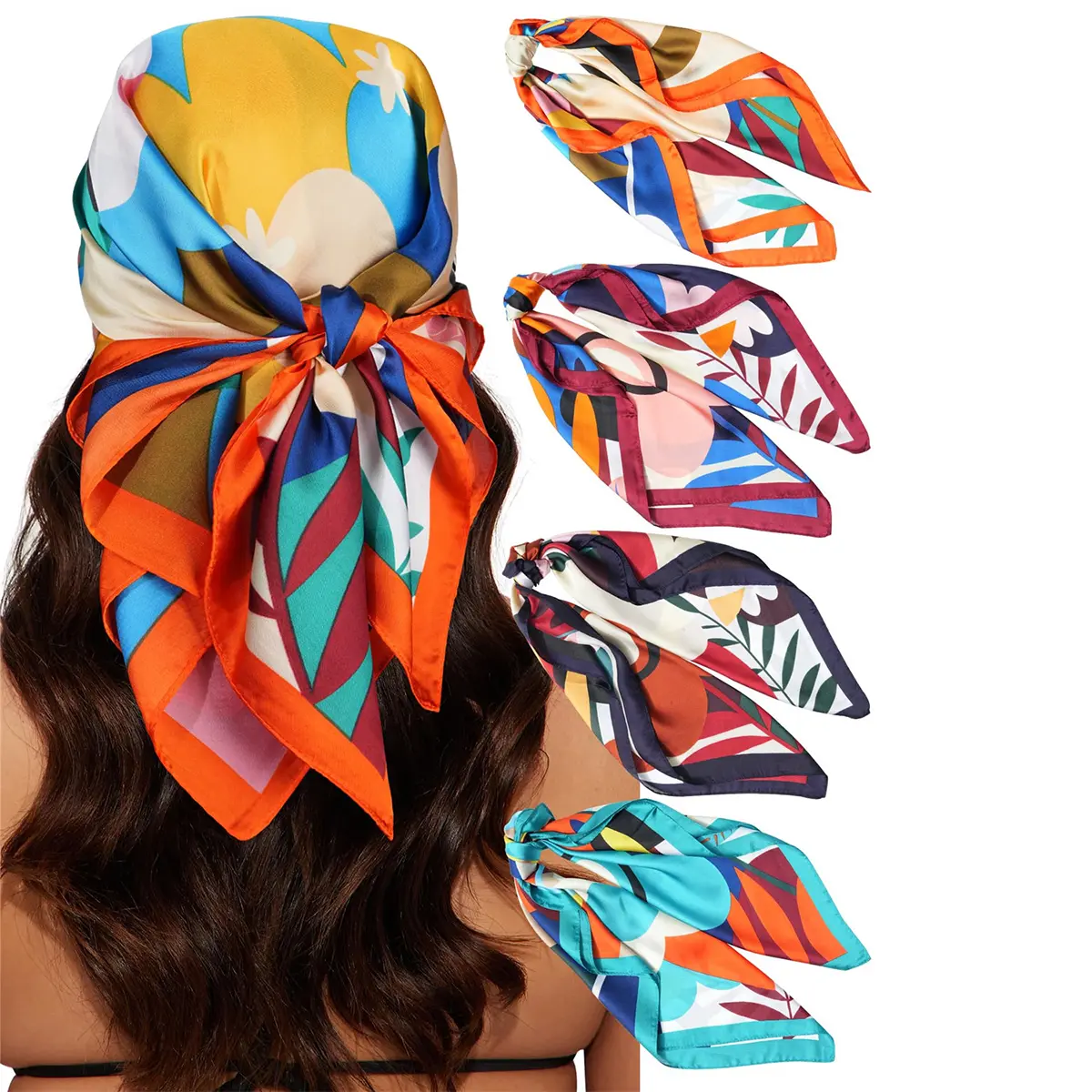 4PCS/Set 27.5In Satin Head Scarf Silk Like Hair Kerchief for Women Lightweight Hair Bandanas Head Scarves Neck Scarves Hair Wrap Hair Band Headscarf Hair Accessories