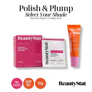 BeautyStat Polish & Plump - Choose Your Own Neutral Peach or Baby Pink SPF 30 with Triple Action One-Step Daily Exfoliating Peel Pad for Uneven Tone Texture Fine Lines Enlarged Pores Gentle Exfoliator Pad with AHAs BHAs Glucosamine to Brighten