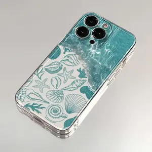 Phone Case - 1pc Blue Wave Starfish Shell Trendy Pattern Transparent Space Phone Case Suitable for a variety of iPhone models, from Iphone 17 series to Iphone 11 series, and Iphone x seriesAnd Samsung series