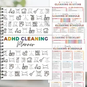 Cleaning Plan Book (Spiral Binding): Daily/Weekly/Monthly/Annual Plan Book, Task List (laundry, shopping, cleaning), Improves Cleaning Efficiency, Schedule Planning, Colorful Pages, Cleaning Plan Book for Patients with ADHD