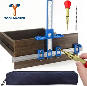 Cabinet Hardware Jig, Precision Adjustable Cabinet Handle Jig with Automatic Center Punch & Drill Bits, Drilling Guide Template for Knobs & Pulls on Kitchen Cabinet Doors and Drawers