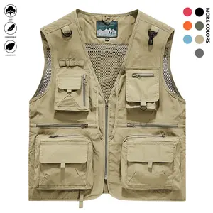 Men's Lightweight All-Season Deep Cargo Vest Jacket with Multi-Pocket Outdoor Workwear for Fishing, Safari, Travel & Zippered Door Panels - Machine Washable (Vest & Jacket can be worn separately or together)