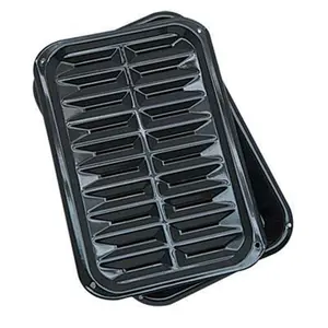 212 MAIN 2-Piece Dual-Use Grill-Style Porcelain Bake & Broil Pan Set, 13x8.5in Fat Drain Kitchen Bakeware for Baked Goods