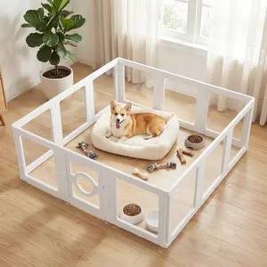 JEKO&JEKO Clear Acrylic Dog Playpen  Transparent Indoor Pet Fence for Puppies, Small Dogs, Cats & Rabbits, Easy Assembly, Easy Clean (White)