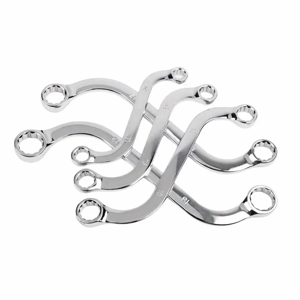 Allsome 5pcs S2S Double Ended Allen Wrench Set, 140-240Mm Combination Ring Spanner, Steel Curved Machine Fastener Repair Tools, Washable