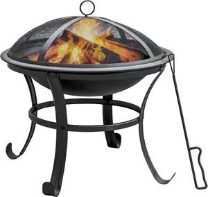 Outvue 22'' Outdoor Wood Burning Fire Pit,Durable Small Fire Pit with Mesh Lid,Log Grate,and Fire Poker,Fire Pits for Outside Backyard.Deck.Camping and Picnic Fire Pit Table Portable Fire Pit