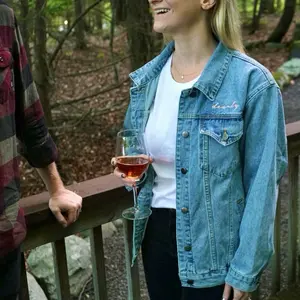 Custom text over left chest pocket of Signature Denim Jacket
