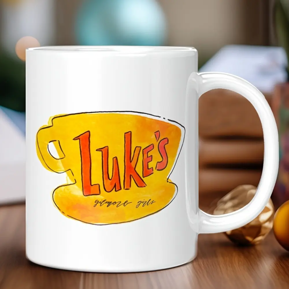 1pc 11oz Luke's Diner from Gilmore Girls TV Show Ceramic Coffee Mug - White Novelty Mug with Vibrant Yellow & Red Logo, Collectible Fan Gift for Birthday, Christmas, No Assembly Required, Holiday Mug Gift |   Humorous Mug Design |   Durable Drinkware, Cof