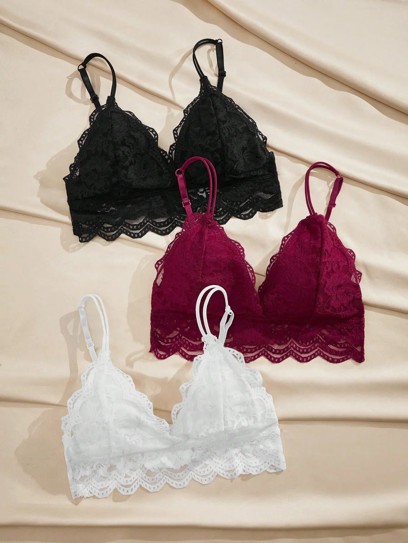 LALUZ 3pack Floral Lace Bralette Lingerie Women's Wireless Bra Set Sexy Sheer Intimates Adjustable Straps Everyday Comfort Underwear Valentine's Day