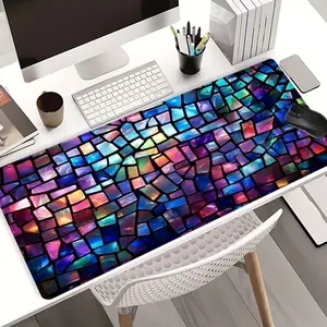 Extra Large Stained Glass Mosaic Mouse Pad Abstract Art Gaming Desk Mat 35x16 Inch Computer Keyboard Mousepad with Non-Slip Rubber Base Durable Stitched Edge Perfect Gift for Home and Office Desk Accessories Gaming Desk Accessory
