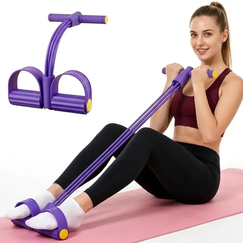NBR Rubber Foot Pedal Resistance Band - 4-Tube Gentle Tension, Non-Slip Pedals, Portable Workout Equipment, Multi Functional Home Exercise Gear for Beginners, Lightweight Travel-Friendly Set