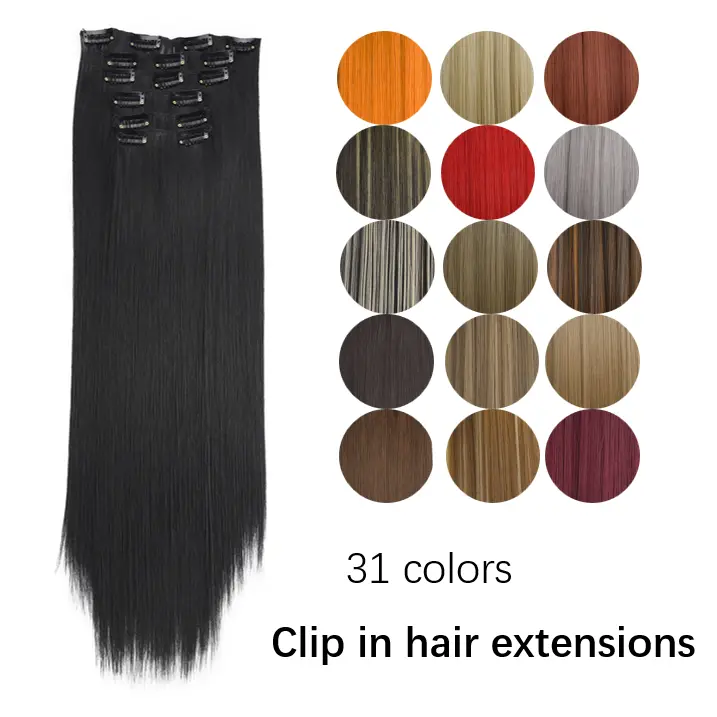 24 Inch 6 pcs Clip-in Synthetic Hair Extensions, Soft & Natural-Looking, Instant Volume, Smooth Long Hair Extensions for Women & Girls, Fluffy Volume Hairpieces for Daily Wear, Party Hairstyles & Fall Outfits, Easy Clip-On Extensions for Beginners