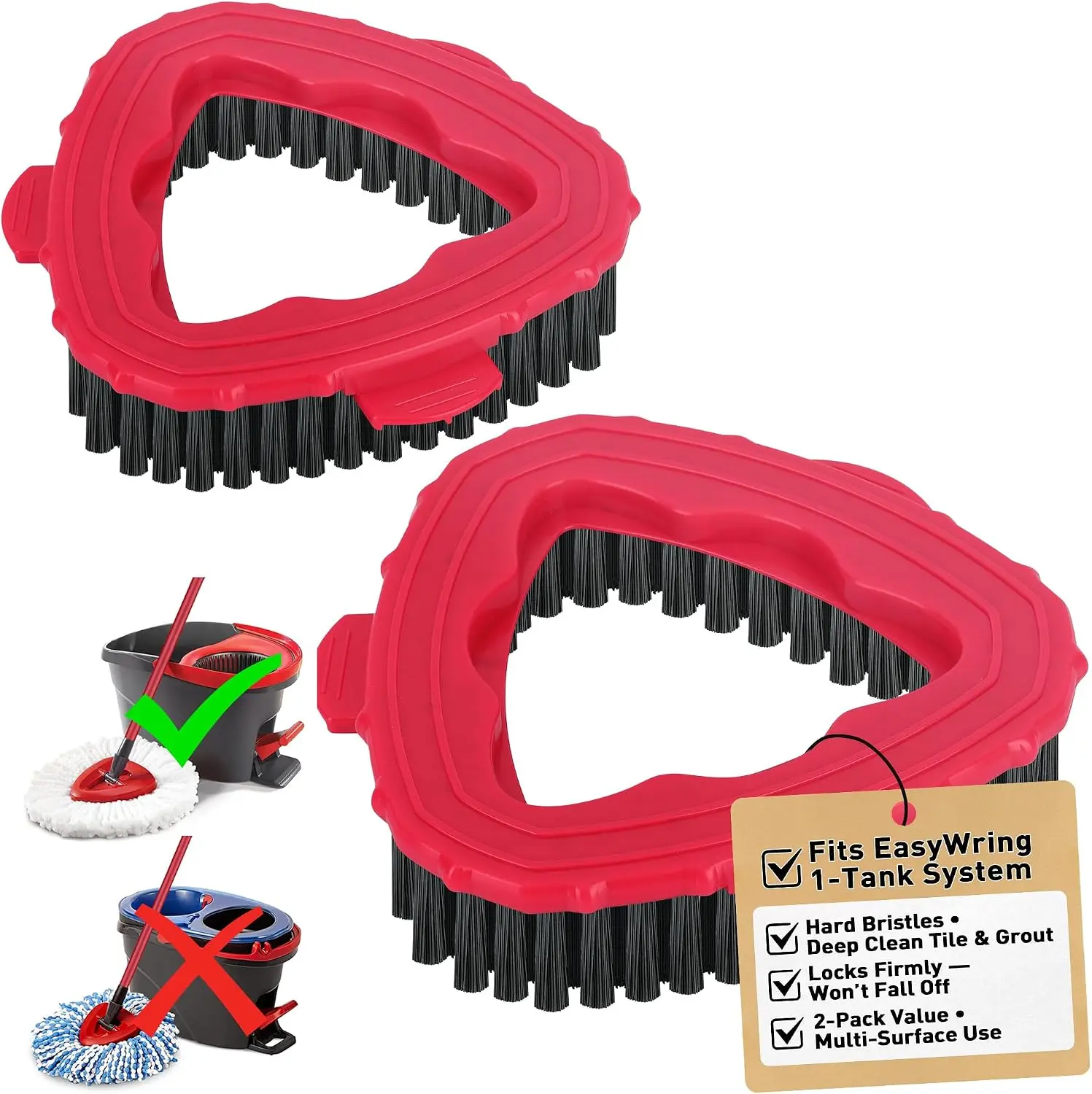 2 Pack Scrub Brush Head for EasyWring 1-Tank System, Hard Bristle Spin Mop Scrub Brush Attachment for Tile, Bathroom, Kitchen, Deck & Floor Cleaning