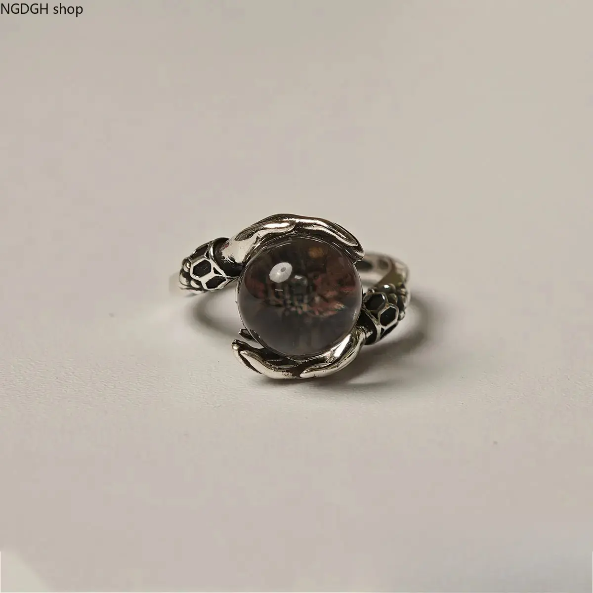 Ancient Totem Ring with Green Crystal - Energy Grounding Tribal, Ornate Filigree & Vine Designs, Dark Aesthetic Statement Ring for Edgy Punk Outfits (Unisex), Rings
