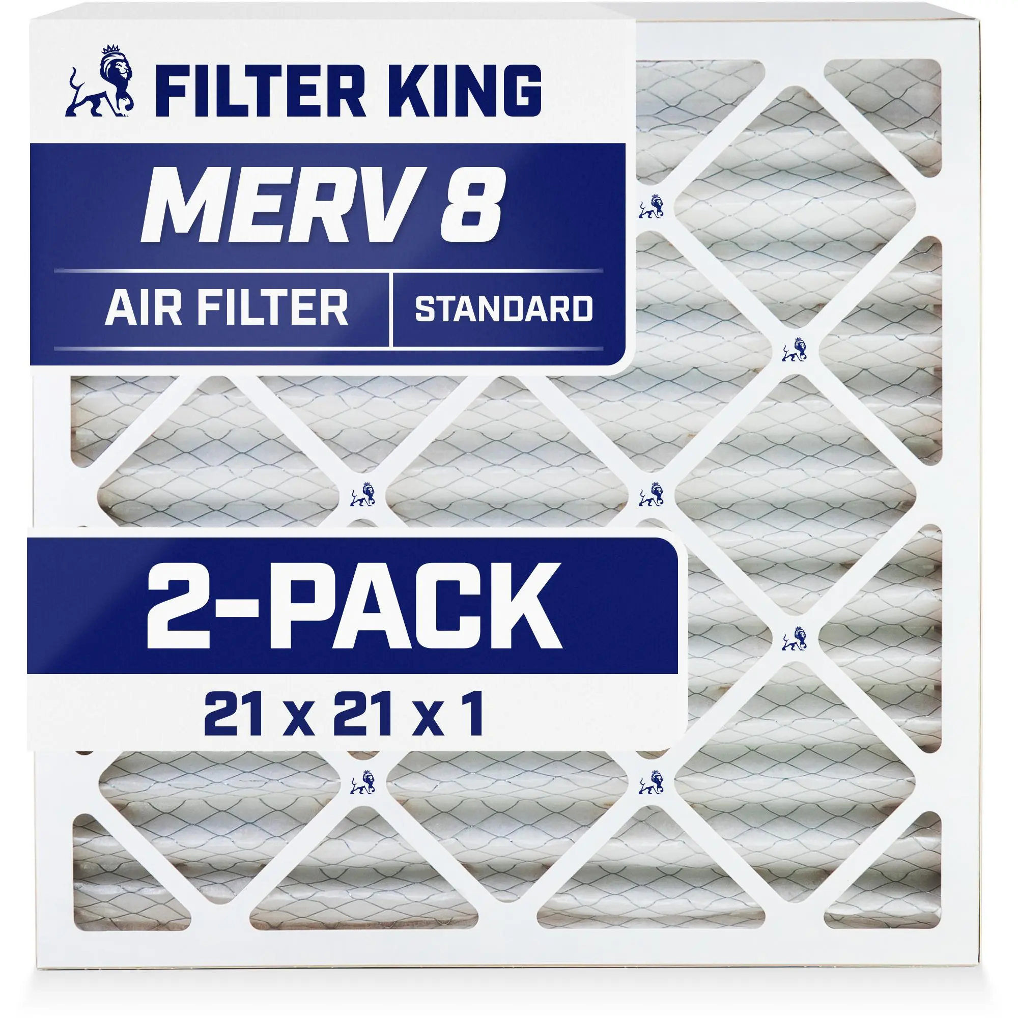 Filter King 21x21x1 Air Filter | 2-PACK | MERV 8 HVAC Pleated A/C Furnace Filters | MADE IN USA | Actual Size: 20.5 x 20.5 x .75"