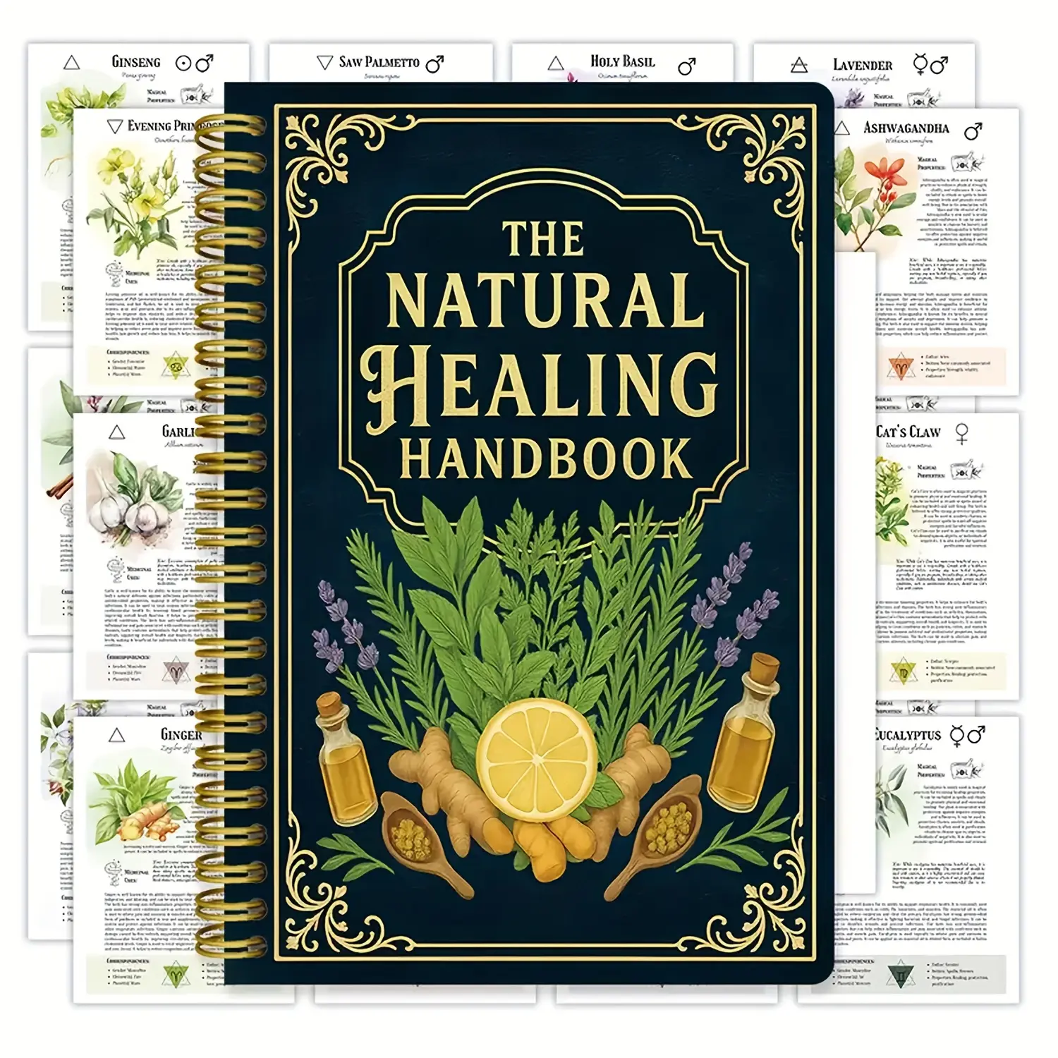Natural Healing Handbook Notebook, Herbal Medicine Guide, Includes Ashwagandha, Holy Basil, Ginger, Herbal Science, Therapy, Technology, Educational Manual, Healthy, 5.5x8.3 Inches