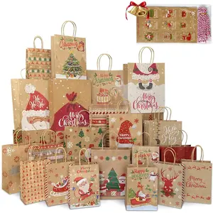 Christmas  Bags 24 Pack, Christmas  Paper Bags Bulk with Handles 24 Styles, Assorted Sizes Bag Set with 50 Tags, Xmas Holiday Paper Bag &  Bags, Favor Bags (8 large, 8 Medium, 8 Small)