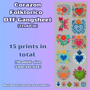 G43 Corazon Folklorico Gangsheet for shirts (15 transfers)