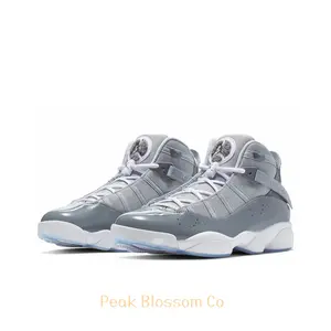 Grey and White High-Top Retro Basketball Shoes with Cool Grey Colorway and Hybrid Design of Classics