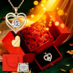 Christmas Valentine Gift Box Set, Elegant Love Heart Necklace & Floral Design, Perfect for Mother’s Day, Birthday, Anniversary Gifts
