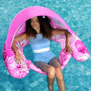 Pool Floats with Canopy Adult,XL Inflatable Pool Lounge Chairs with Cup Holders,Floating Chair for Adults,Inflatable Floaties with Headrest for Party Beach Summer Water Fun