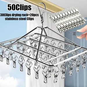 Heavy-duty Stainless Steel Rotary Clothes Drying Rack - Windproof Lock System, Space-saving Wall-mounted Rack with Removable Clips, Indoor & Outdoor Use