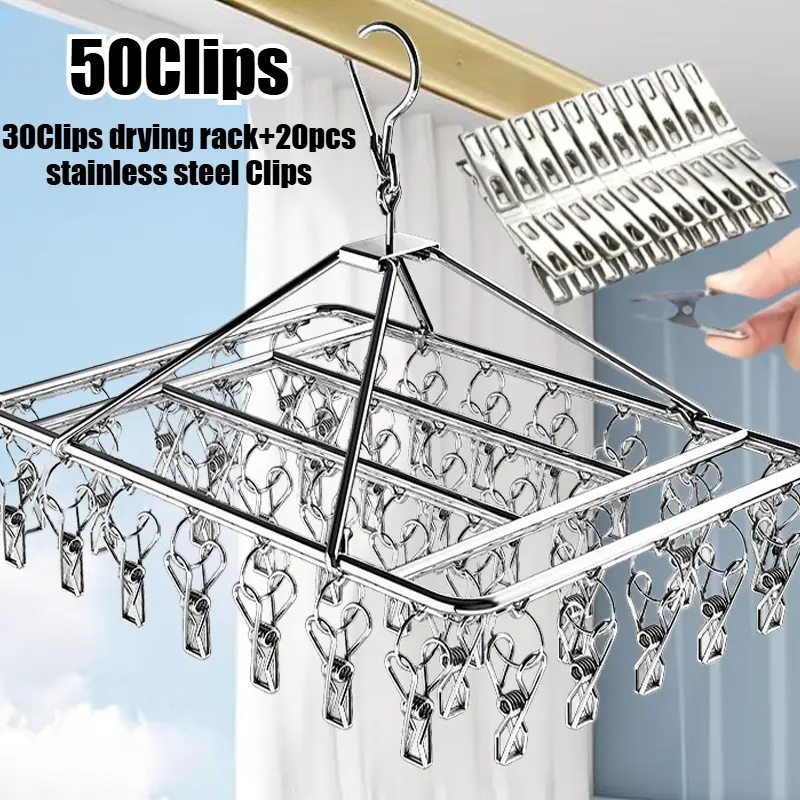 Heavy-duty Stainless Steel Rotary Clothes Drying Rack - Windproof Lock System, Space-saving Wall-mounted Rack with Removable Clips, Indoor & Outdoor Use, clothing drying rack, Laundry Drying Rack