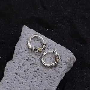 Unisex Thai Silver Chunky Hoop Earrings Copper Base Hip Hop Huggies Party Costume Fashion Accessories for Men & Women