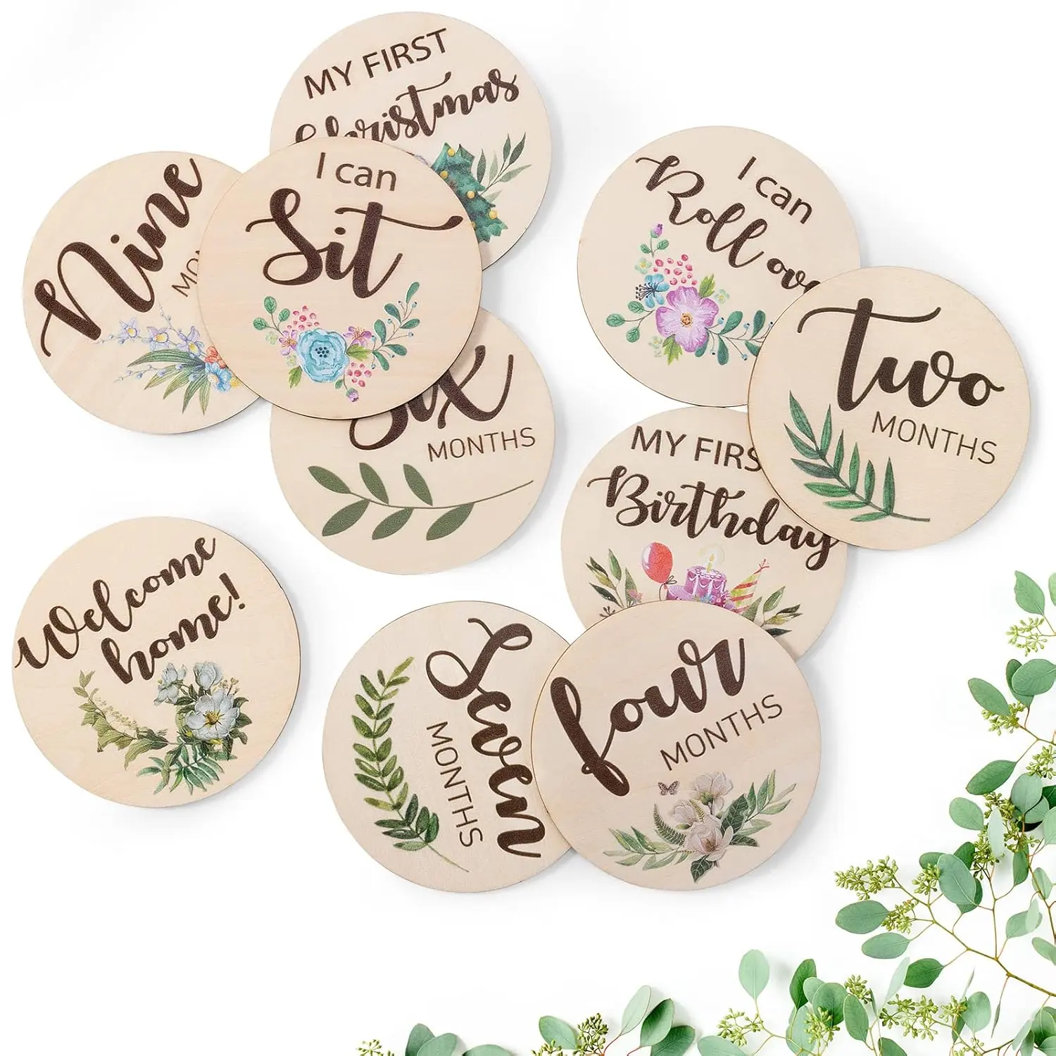 Monthly Milestone Cards Sign - 10 Double Sided Marker Wooden Circles Discs  Photography Prop,  Journey Birth Announcement Sign  Boy and Girl  Sets