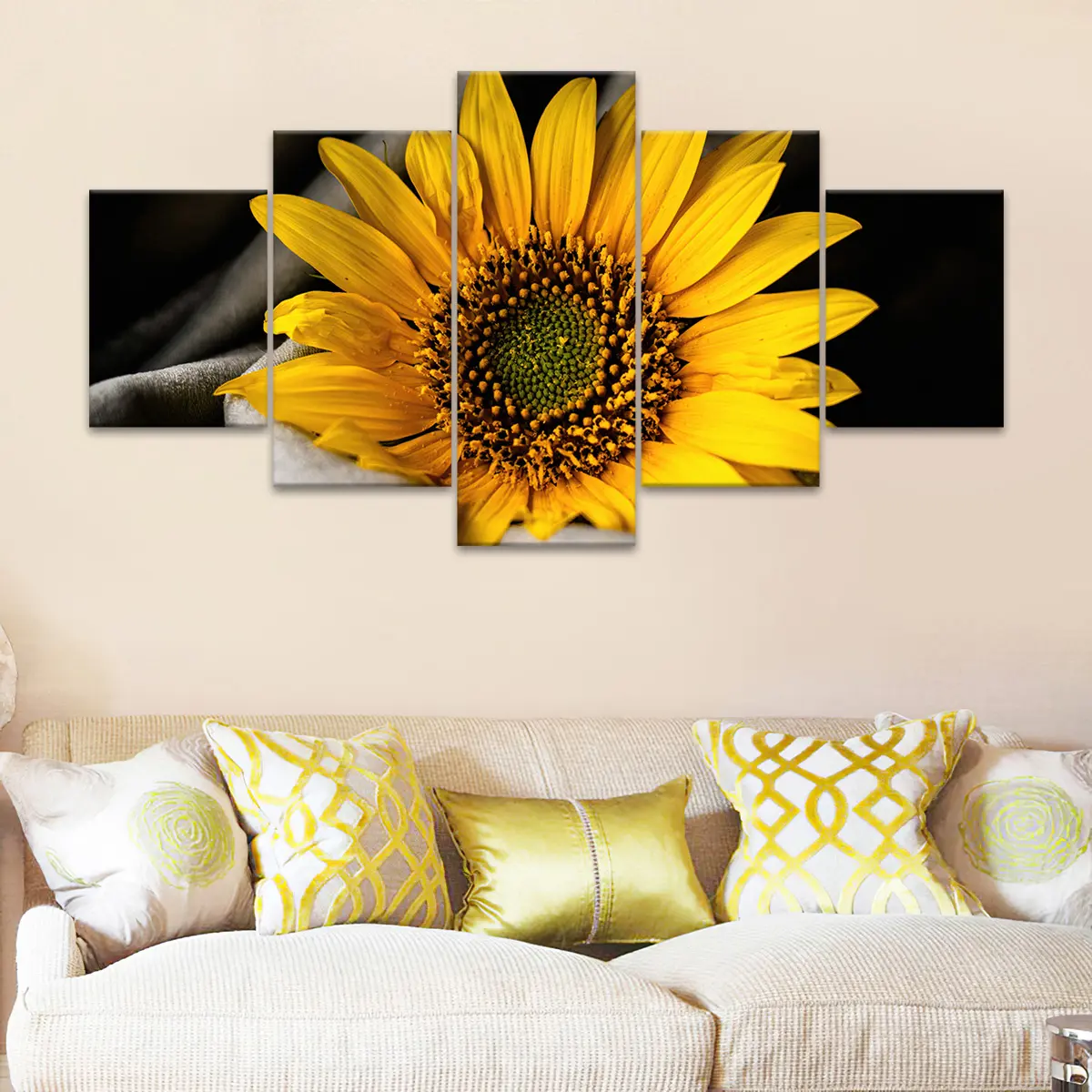 5 Counts Unframed Canvas Poster, Yellow Sunflower Close Up, Exquisite Poster, Perfect Living Room Decoration, Modern Art, Fashion Family Poster, Wall Art Decoration, High Definition, Waterproof, Artwork