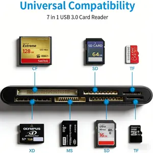 USB 3.0 7-in-1 Multi Card Reader, 5Gbps Fast Memory Card Reader for SD/SDXC/SDHC/CF/TF/Micro SD/MS/XD/MMC UHS-I Cards, Compatible with Windows, Mac OS & Linux