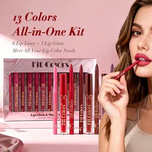 Fit Colors 6+7 Lipstick & Liner Set, Lip Liner Kit, Matte Lip Liner Pencils, Non-Stick Cup Long-Lasting Waterproof Lip Gloss, Perfect for Daily Use