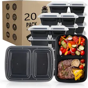 Food Prep Containers 25 oz (approx. 750 g) - 20 Packs (10 Containers + 10 Lids) 2 Food Storage Containers with Lid Compartments, Microwave Ready-to-Use Lunch Boxes - Reusable Portable Containers, Lunch Boxes/Lunch Boxes for meal preparation