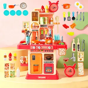 King Size Children Pretend Play Kitchen 45PCS Full Set with Steam Stove, Play Sink, Sound & Light Effects, Realistic Kitchen Accessories, Educational Play for Home, Playroom & Preschool Kids Girls Boys – Perfect Imagination & Learning Toy for Toddler