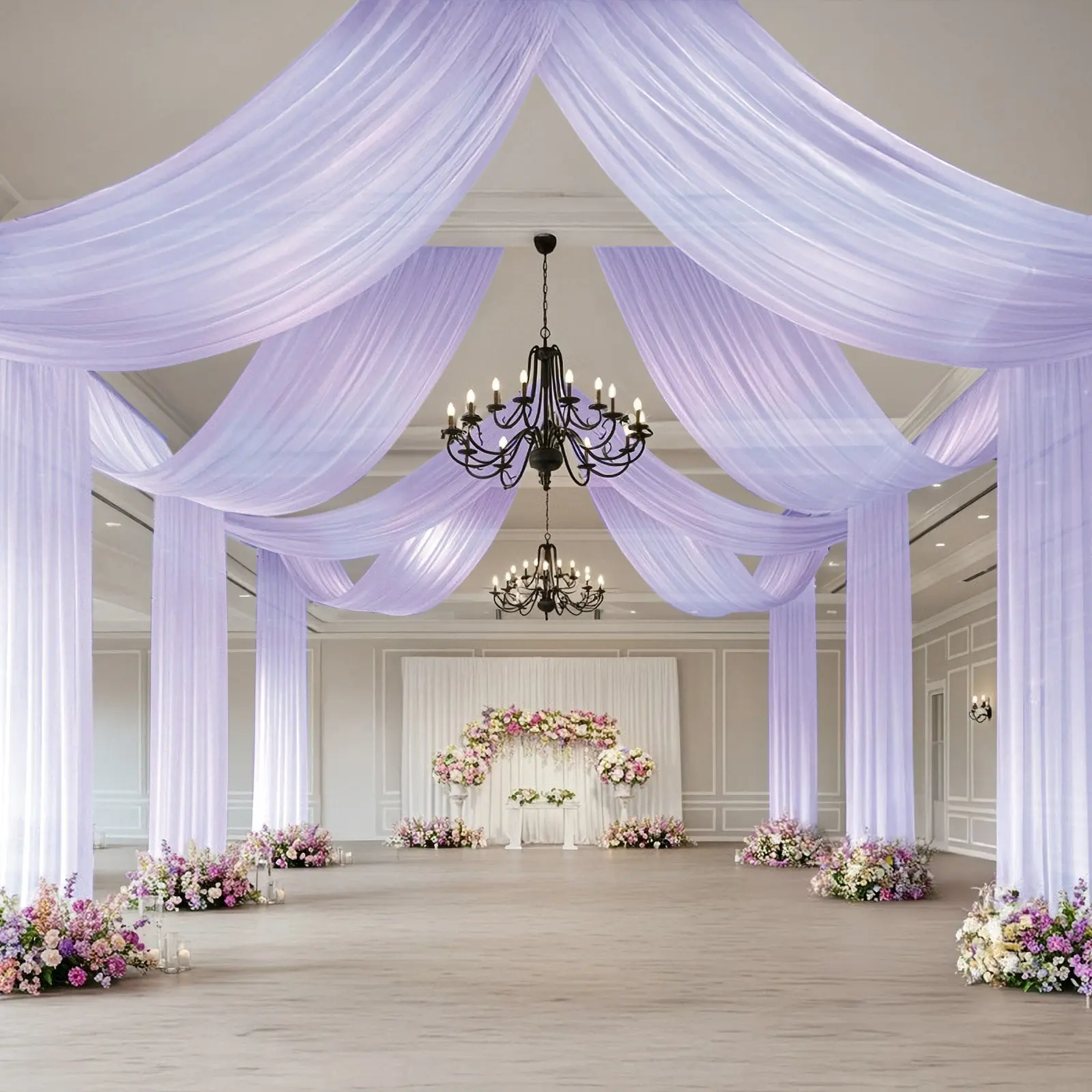 Lavender Lilac 1-Piece Rectangular Machine-Washable Sheer Wedding Arch Drape - 5ftx32ft Sheer Curtain Backdrop, Wedding Reception Backdrop, Ceiling Drape for Bridal Shower Decor