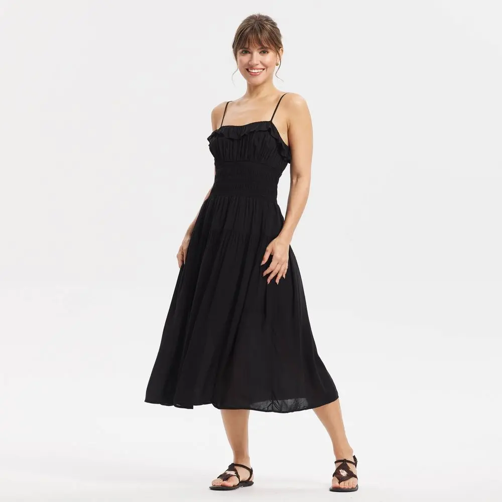 Women's Ruffle Smocked Midi Dress - Universal Thread Black L