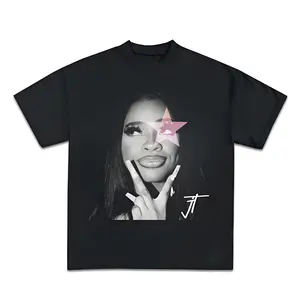 Cotton Women's JT Star Portrait Signature T-Shirt Hip Hop Fan Merch Casual Short Sleeve Top