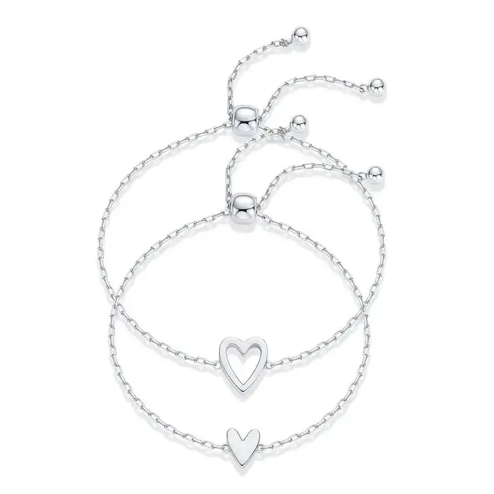 14K Silver Plated Adjustable Matching Heart Bracelets for Women,Couples, Mom & Daughte– Heart Charm and Friendship Styles,Best Friends Adjustable Promise Jewelry Gift