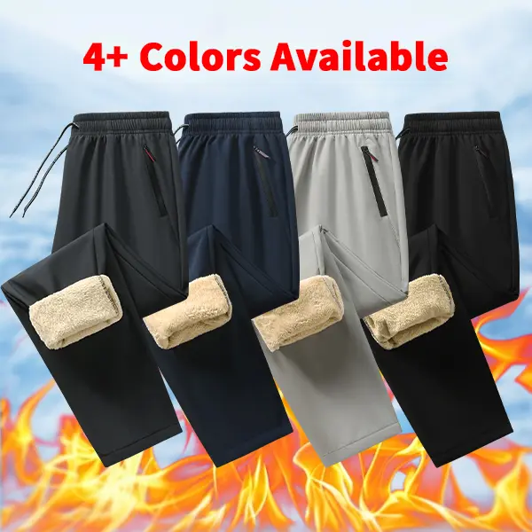 Men's Plush Fleece-Lined Shearling Trouser - Menswear Winter Layer Pants with Elastic Drawstring Waist, Zippered Pockets, Thickened Windproof Warm Straight-Leg Outdoor Casual Pants (4 Colors)