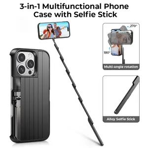 Bluetooth & Extendable Selfie Stick Phone Case for iPhone 16/15/14/13, Shockproof Protection, ABS+Alloy – Handheld for Concerts & Travel Smartphone