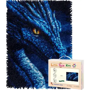 Latch Hook Rug Kit Dragon Pre-Printed Handmade Carpet Crochet Yarn Craft DIY Hook and Latch Door Mat Tapestry for Home Floor Decoration 52x38cm-1